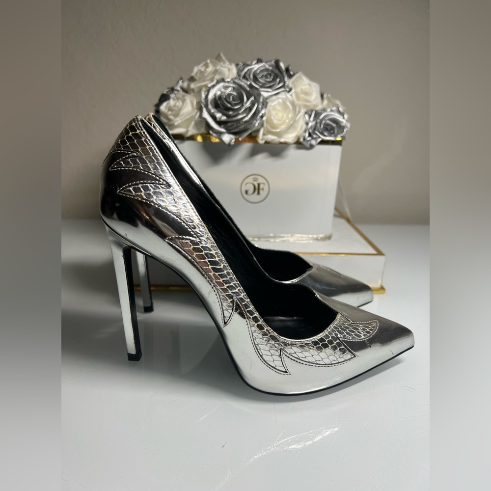 YSL Saint Laurent Silver Stilettos